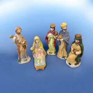 Nativity Set 6 Porcelain Figurines Baby Jesus Mary Joseph Shephard Wisemen EUC